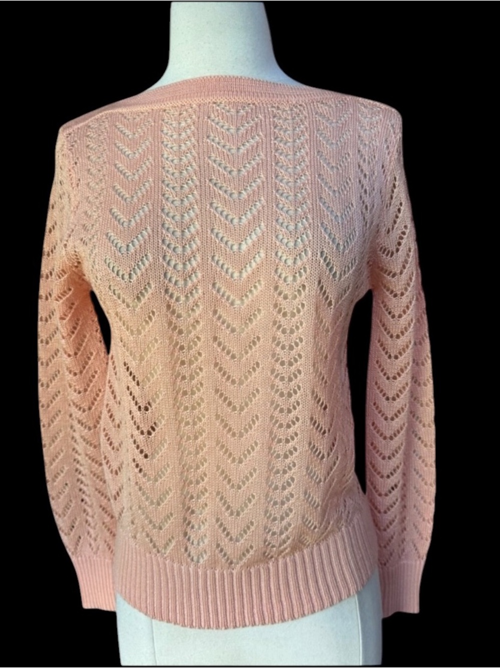 Late 1970s A Fashion Import, 100% Virgin Acrylic, Pale Peach Open Weave Knit Swe